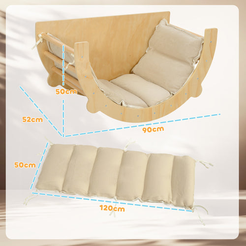 3 en 1 Arche d'escalade fauteuil à bascule et table de jeu coussin, en bois naturel, pour enfants de 18 à 48 mois