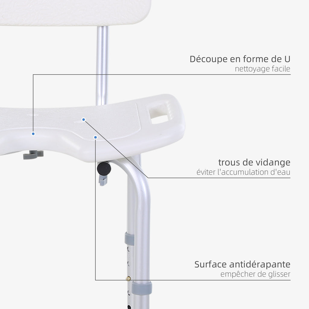 tabouret de douche chaise de douche ergonomique hauteur réglable pieds antidérapants charge max. 136 Kg alu HDPE