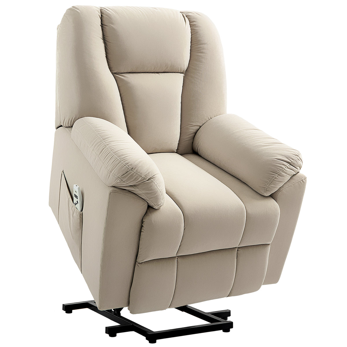 Fauteuil releveur électrique avec fonction massage et chauffage avec dossier inclinable, ports USB, télécommande, beige