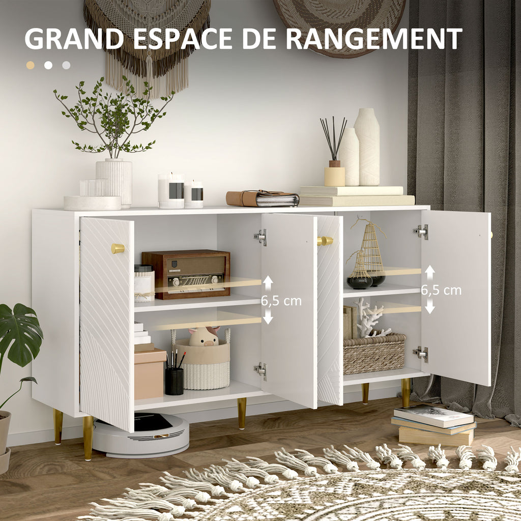 Buffet salon meuble de rangement avec étagères réglables, placards à portes, 140 x 35 x 77,5 cm, blanc