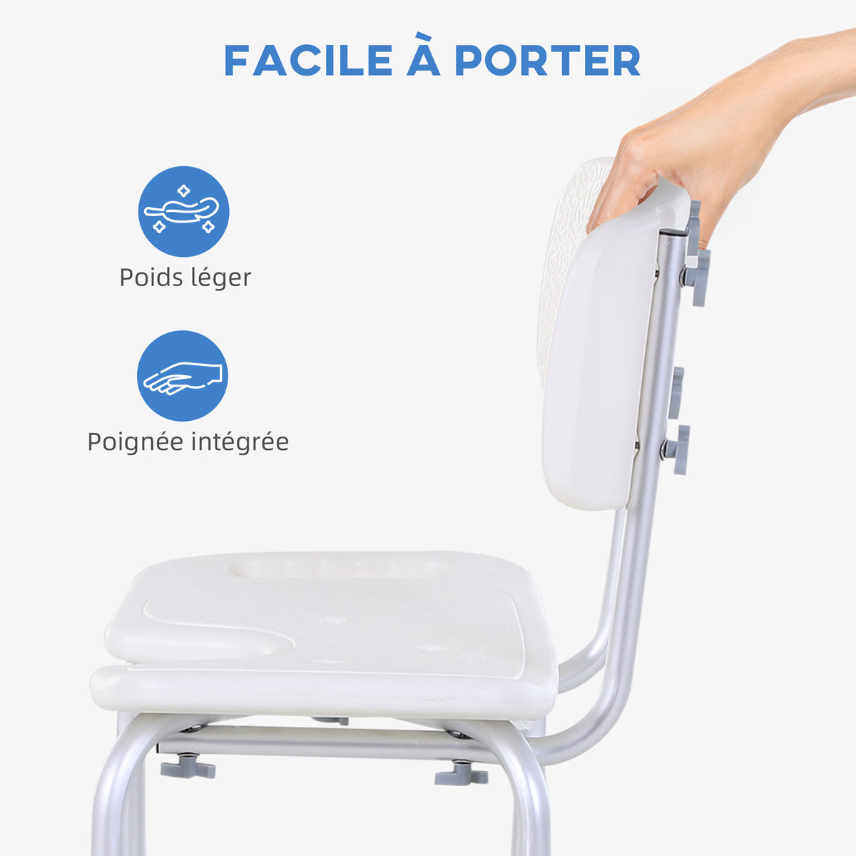 tabouret de douche chaise de douche ergonomique hauteur réglable pieds antidérapants charge max. 136 Kg alu HDPE