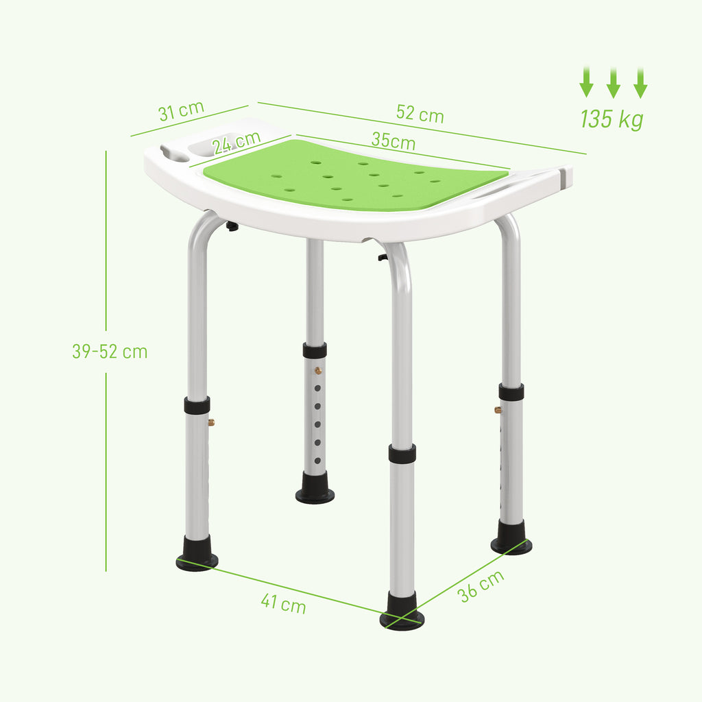 Siège de Douche réglable en Hauteur Tabouret de Douche Ergonomique Pieds antidérapants Charge Max. 135 Kg alu HDPE Vert