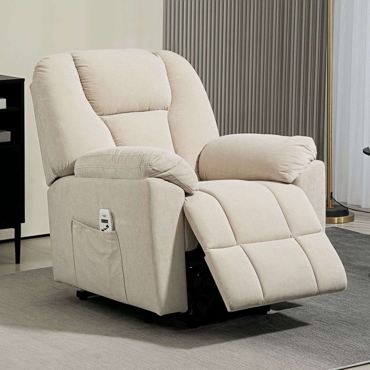 Fauteuil releveur électrique avec fonction massage et chauffage avec dossier inclinable, ports USB, télécommande, beige