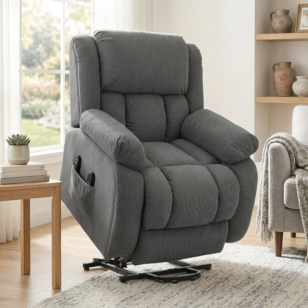 Fauteuil releveur électrique massage et chauffage avec repose-pied, dossier inclinable, télécommande et poche latérale