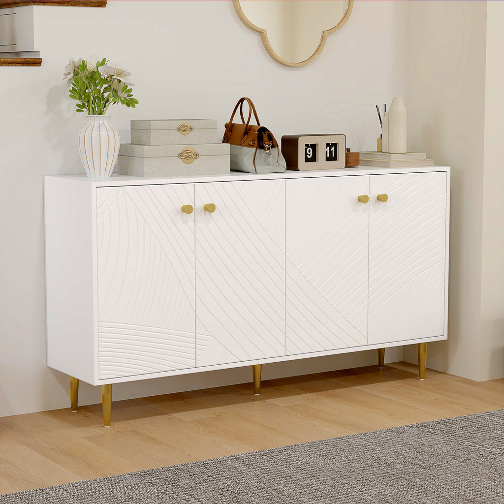 Buffet salon meuble de rangement avec étagères réglables, placards à portes, 140 x 35 x 77,5 cm, blanc