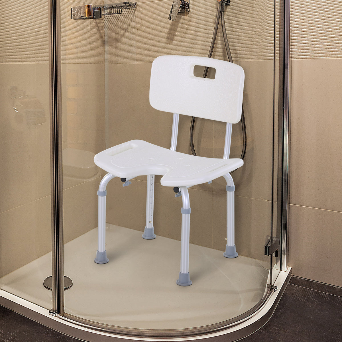 tabouret de douche chaise de douche ergonomique hauteur réglable pieds antidérapants charge max. 136 Kg alu HDPE