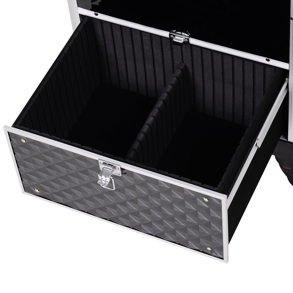 Valise trolley maquillage mallette cosmétique vanity poignée télescopique réglable 34L x 25l x 62H cm alu. noir