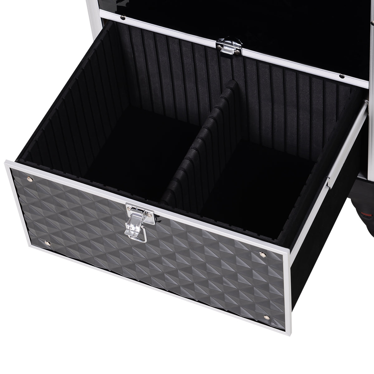 Valise trolley maquillage mallette cosmétique vanity poignée télescopique réglable 34L x 25l x 62H cm alu. noir