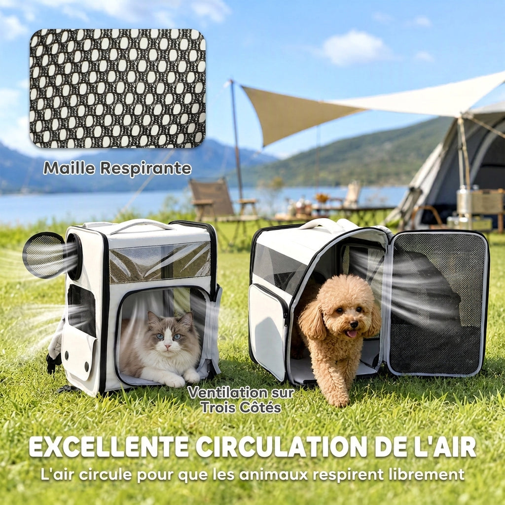 Sac de Transport pour Chat 2-en-1 à Roulettes Pliable Extensible Ventilé Soutien Lombaire Respirant 34x28x43cm Gris