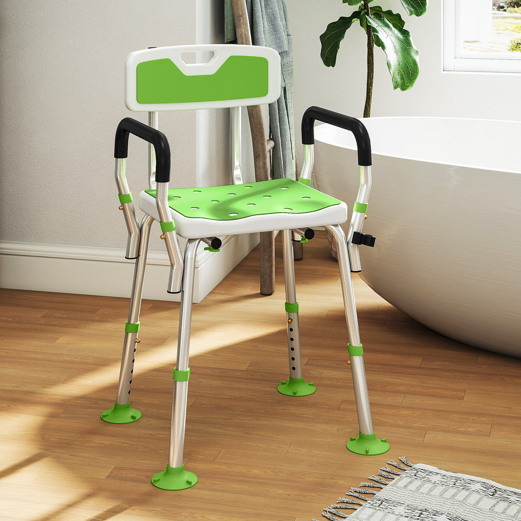 Tabouret de douche chaise de douche ergonomique hauteur réglable pieds antidérapants 56,5 x 53,5 x 87 cm blanc et vert