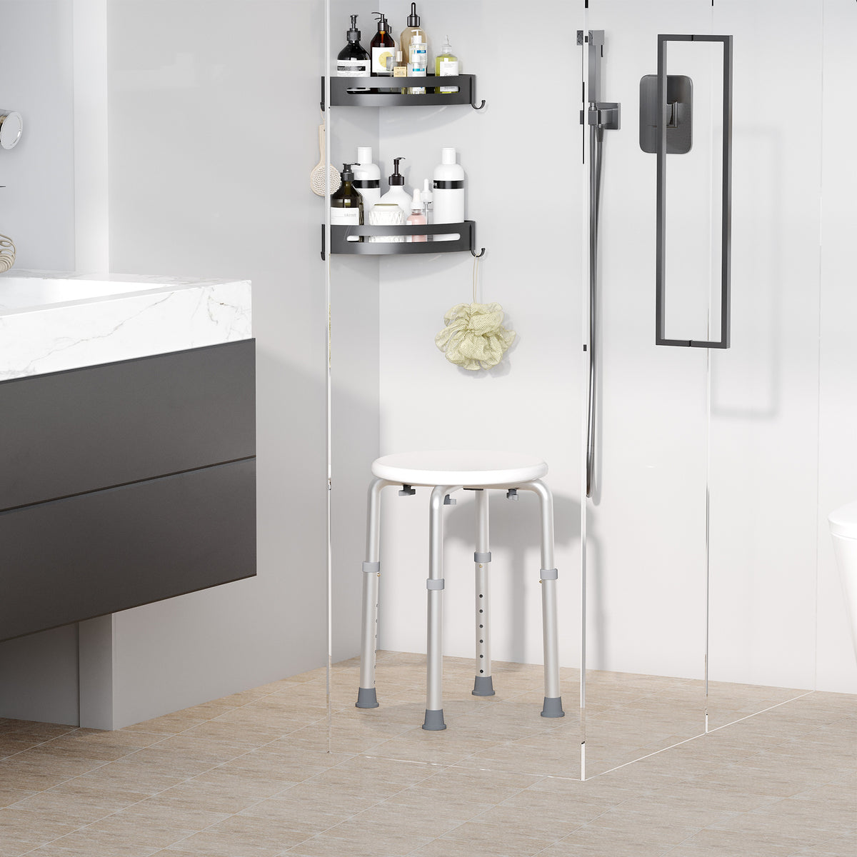 Tabouret de Douche réglable en Hauteur siège de Douche Ergonomique Pieds antidérapants Charge Max. 136 Kg alu HDPE Blanc