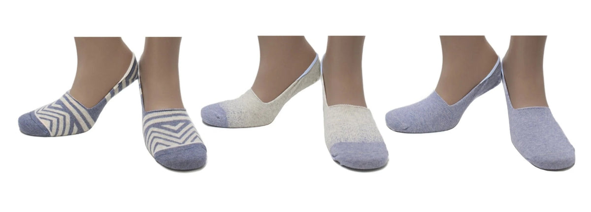 Chaussettes Super Invisibles Sans Couture Coton Écologique - Crème, Bleu (3 paires)