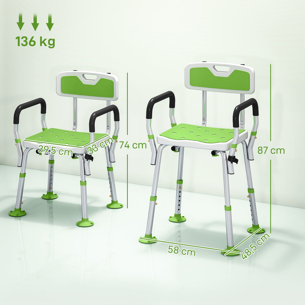 Tabouret de douche chaise de douche ergonomique hauteur réglable pieds antidérapants 56,5 x 53,5 x 87 cm blanc et vert
