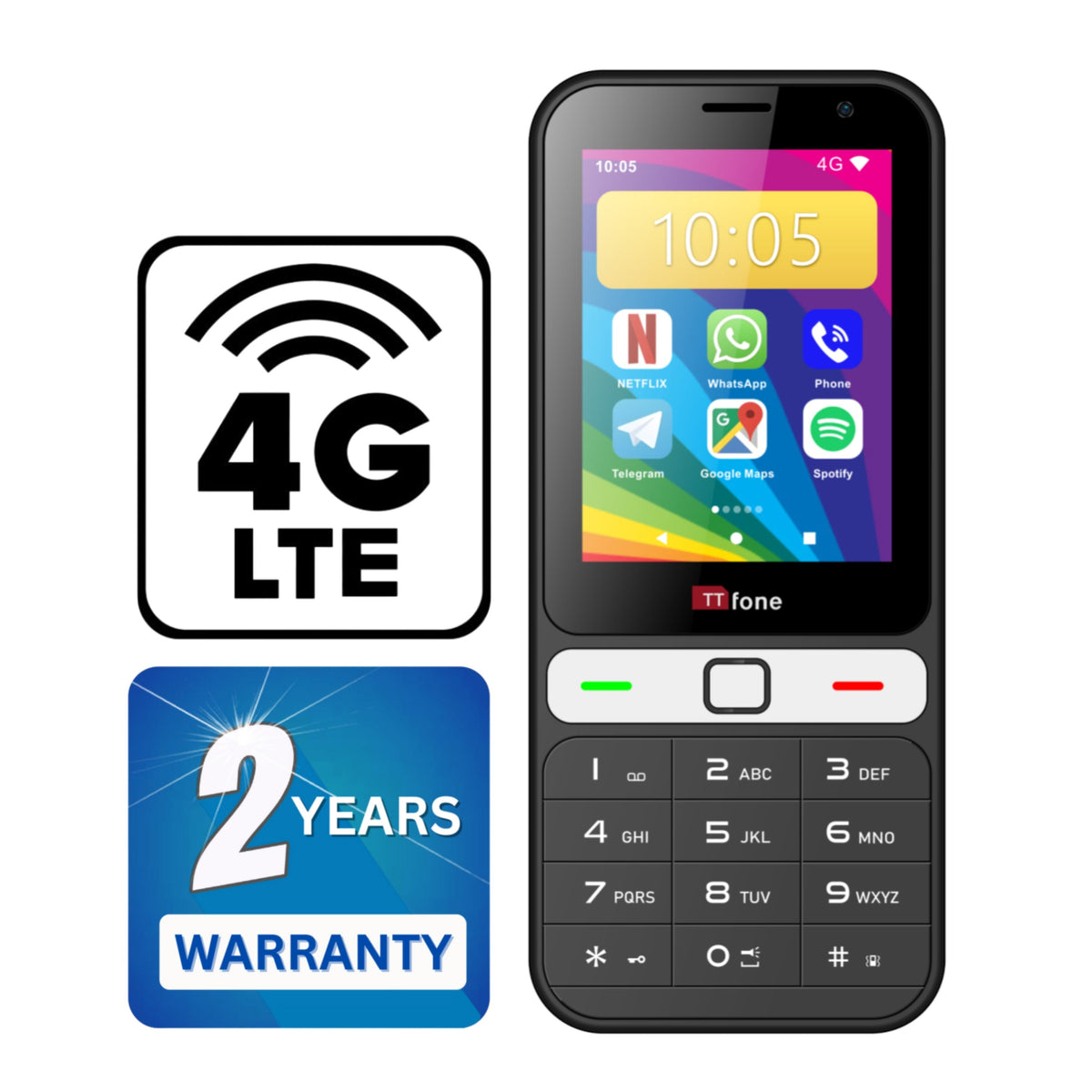 TTfone TT280 4G Compact Android Mobile Phone – 2.8" Touchscreen & Physical Keypad, Dual SIM, USB-C, 2MP Camera – Unlocked + O2 SIM
