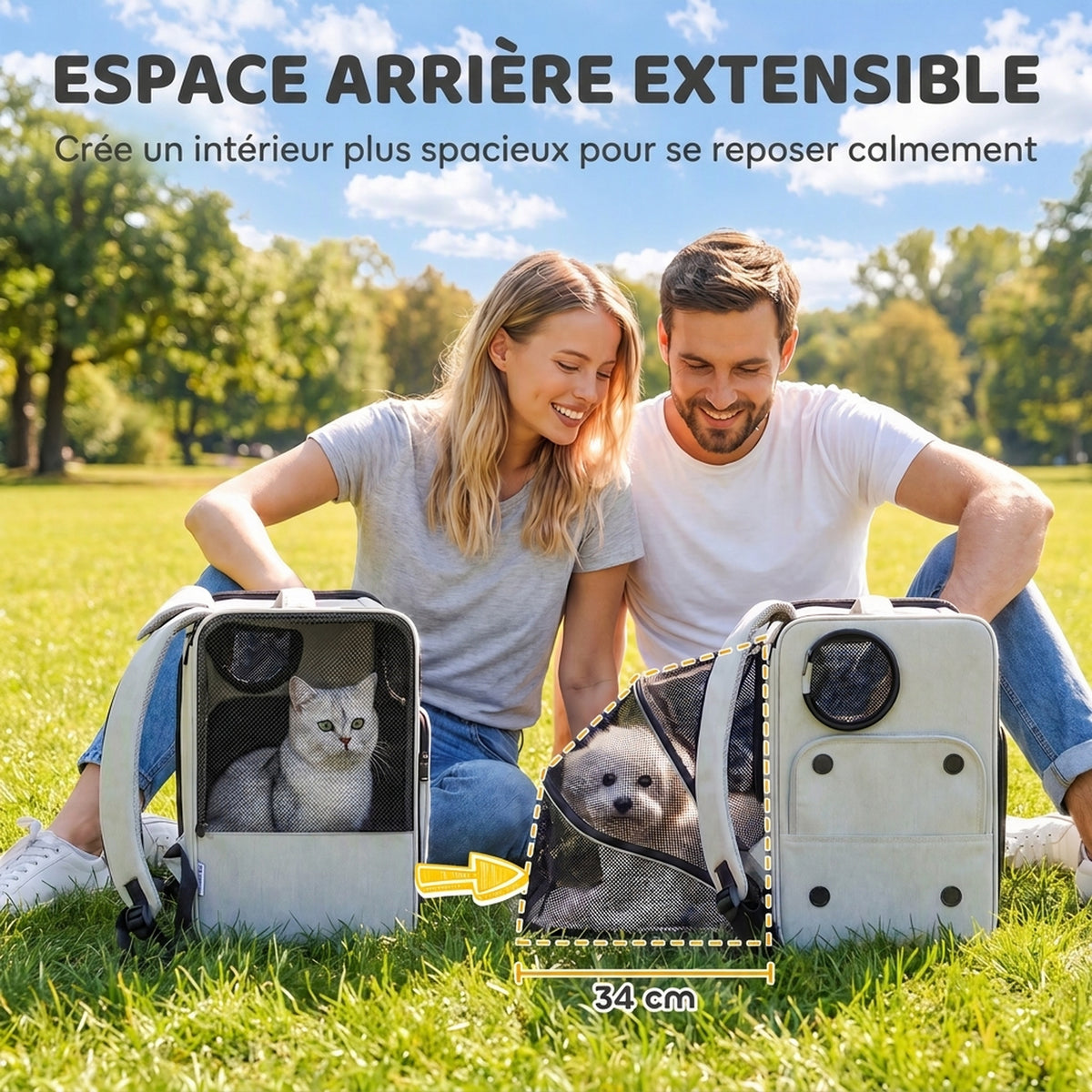Sac de Transport pour Chat 2-en-1 à Roulettes Pliable Extensible Ventilé Soutien Lombaire Respirant 34x28x43cm Gris