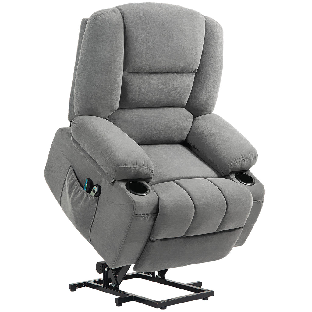 Fauteuil releveur relax électrique, fonction massage et chaleur, inclinaison réglable, repose-pied, télécommandes, gris