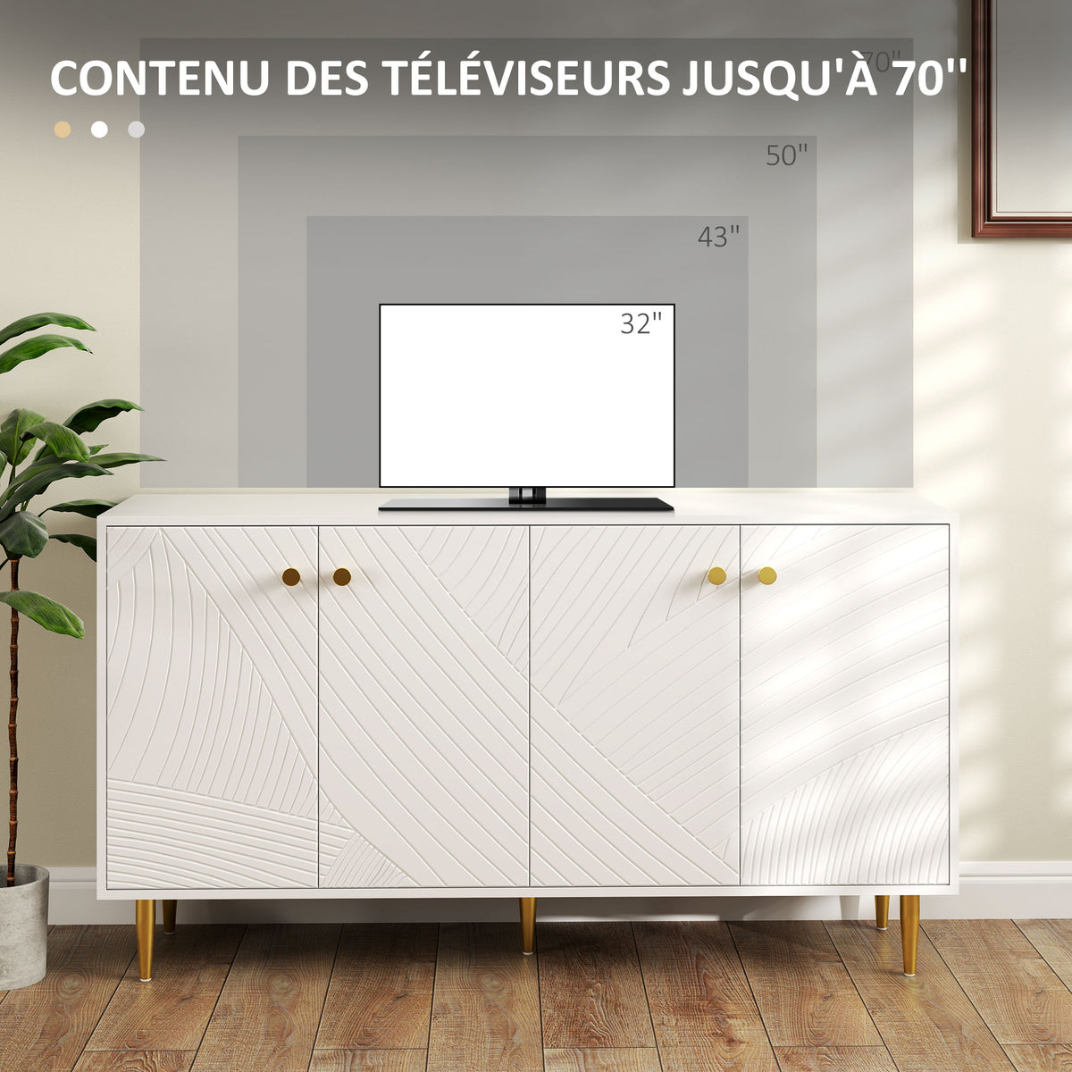 Buffet salon meuble de rangement avec étagères réglables, placards à portes, 140 x 35 x 77,5 cm, blanc