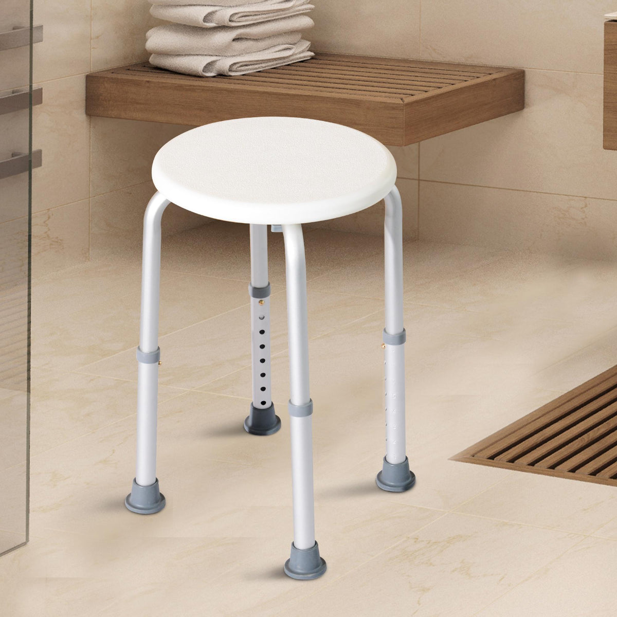 Tabouret de Douche réglable en Hauteur siège de Douche Ergonomique Pieds antidérapants Charge Max. 136 Kg alu HDPE Blanc