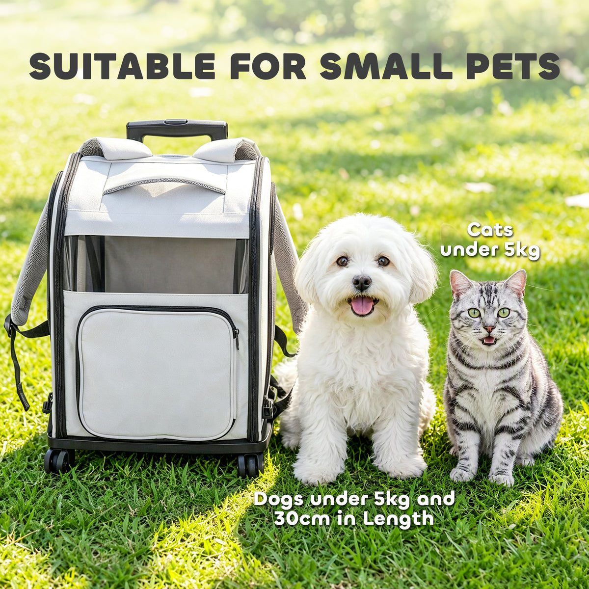 Sac de Transport pour Chat 2-en-1 à Roulettes Pliable Extensible Ventilé Soutien Lombaire Respirant 34x28x43cm Gris