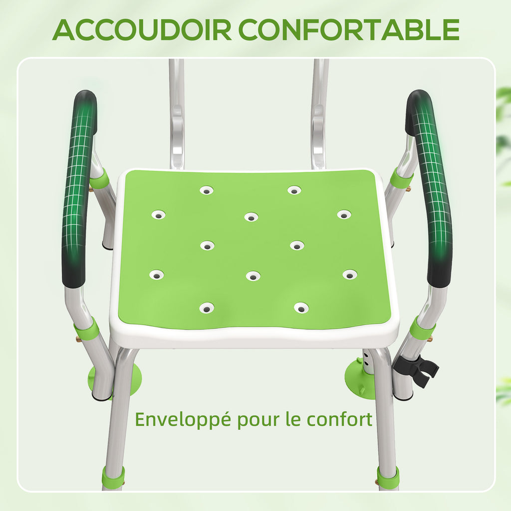 Tabouret de douche chaise de douche ergonomique hauteur réglable pieds antidérapants 56,5 x 53,5 x 87 cm blanc et vert