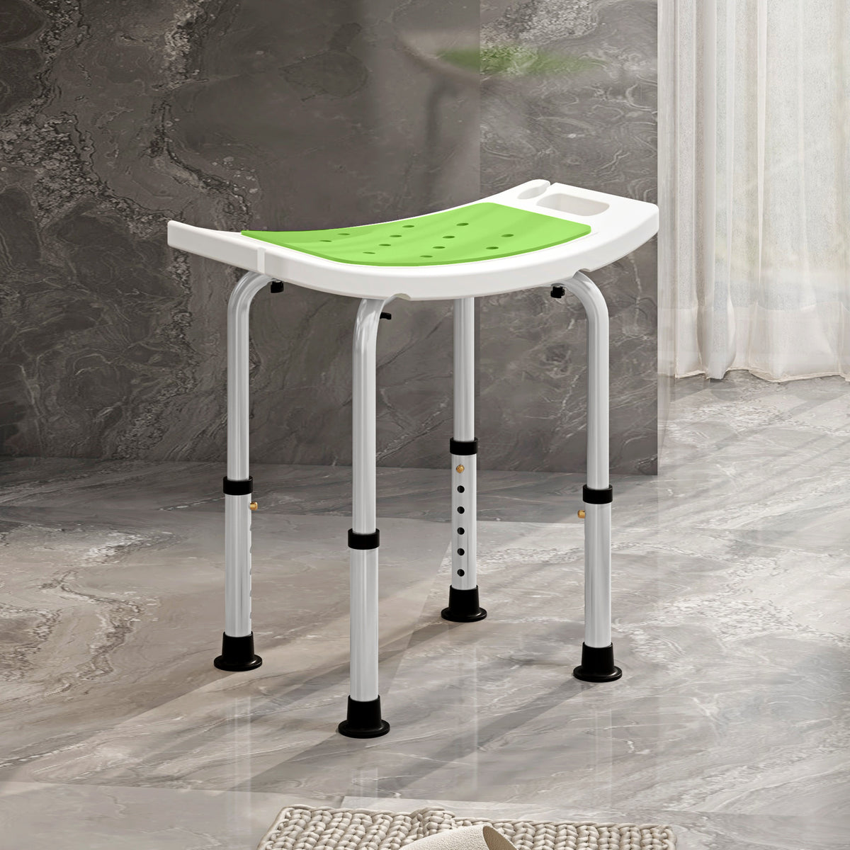 Siège de Douche réglable en Hauteur Tabouret de Douche Ergonomique Pieds antidérapants Charge Max. 135 Kg alu HDPE Vert
