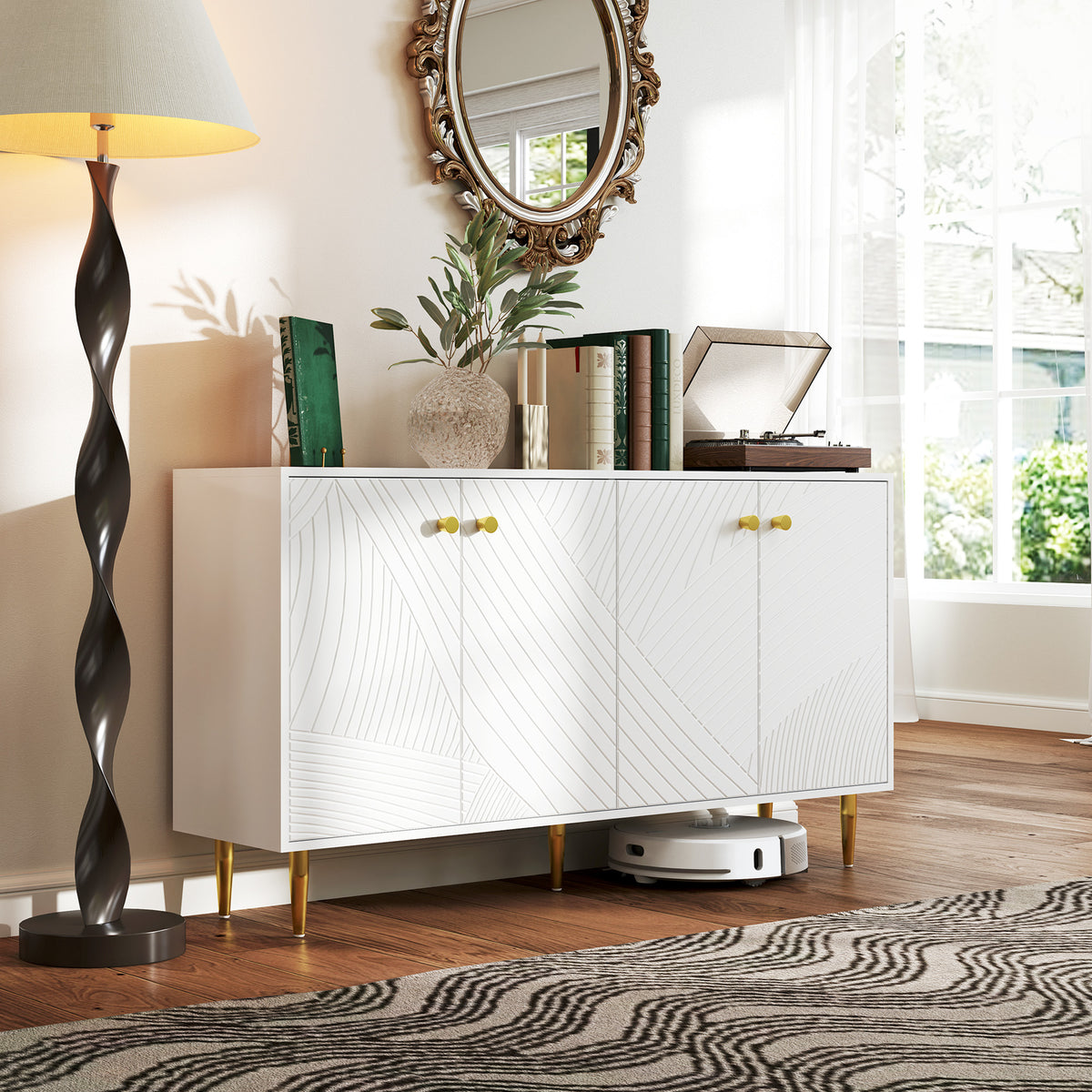 Buffet salon meuble de rangement avec étagères réglables, placards à portes, 140 x 35 x 77,5 cm, blanc