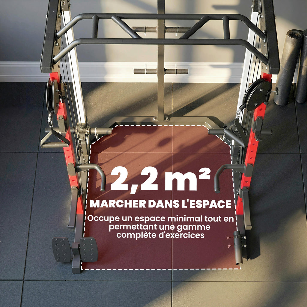 Station de Musculation Power Rack 900kg Double Poulie Réglable 19 Niveaux Home Gym Complet pour Entraînement Force Noir