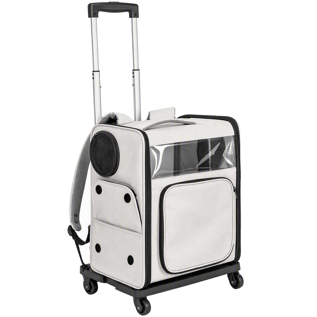 Sac de Transport pour Chat 2-en-1 à Roulettes Pliable Extensible Ventilé Soutien Lombaire Respirant 34x28x43cm Gris
