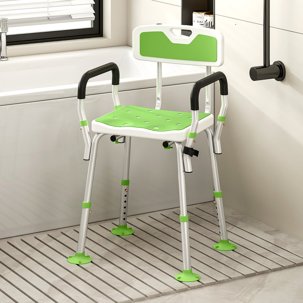 Tabouret de douche chaise de douche ergonomique hauteur réglable pieds antidérapants 56,5 x 53,5 x 87 cm blanc et vert