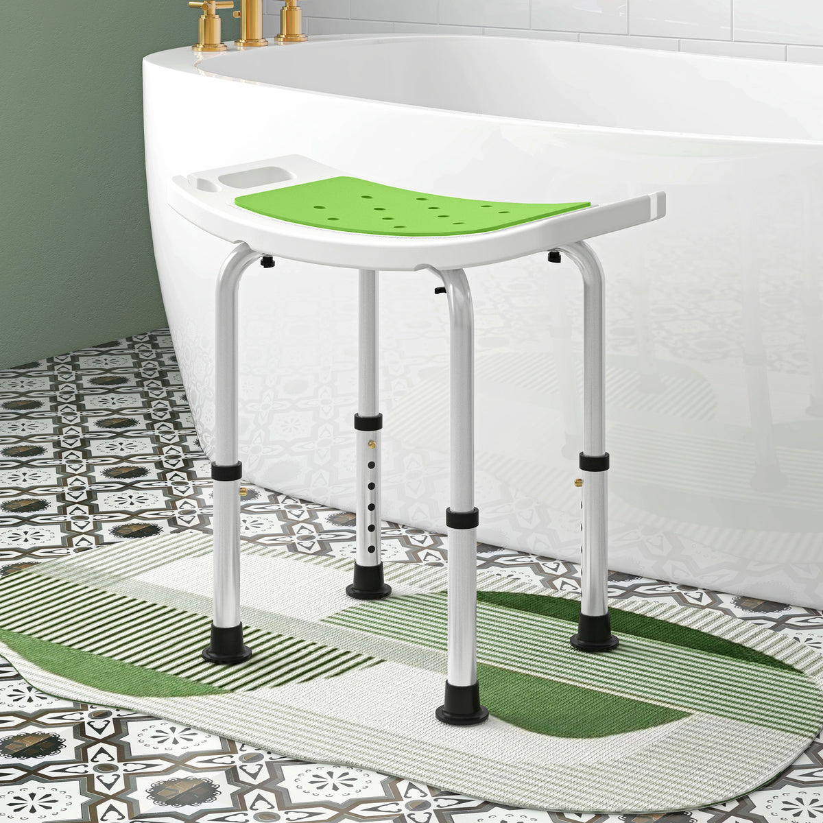 Siège de Douche réglable en Hauteur Tabouret de Douche Ergonomique Pieds antidérapants Charge Max. 135 Kg alu HDPE Vert