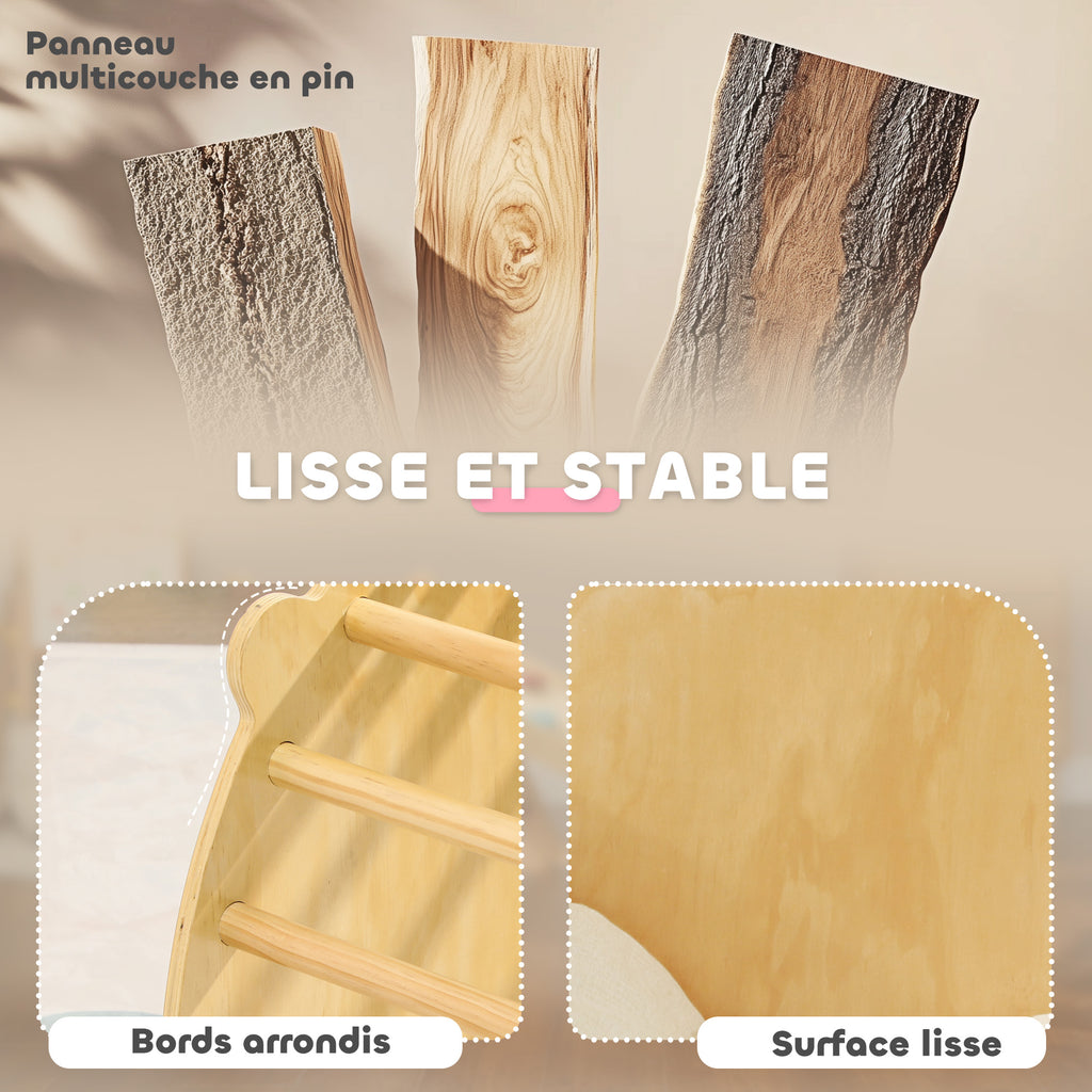 3 en 1 Arche d'escalade fauteuil à bascule et table de jeu coussin, en bois naturel, pour enfants de 18 à 48 mois