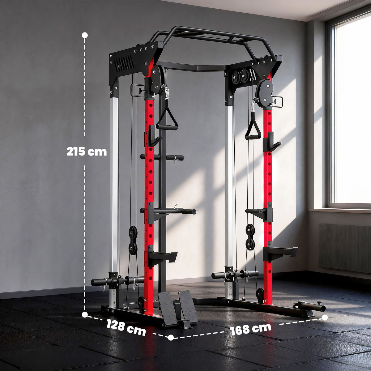 Station de Musculation Power Rack 900kg Double Poulie Réglable 19 Niveaux Home Gym Complet pour Entraînement Force Noir
