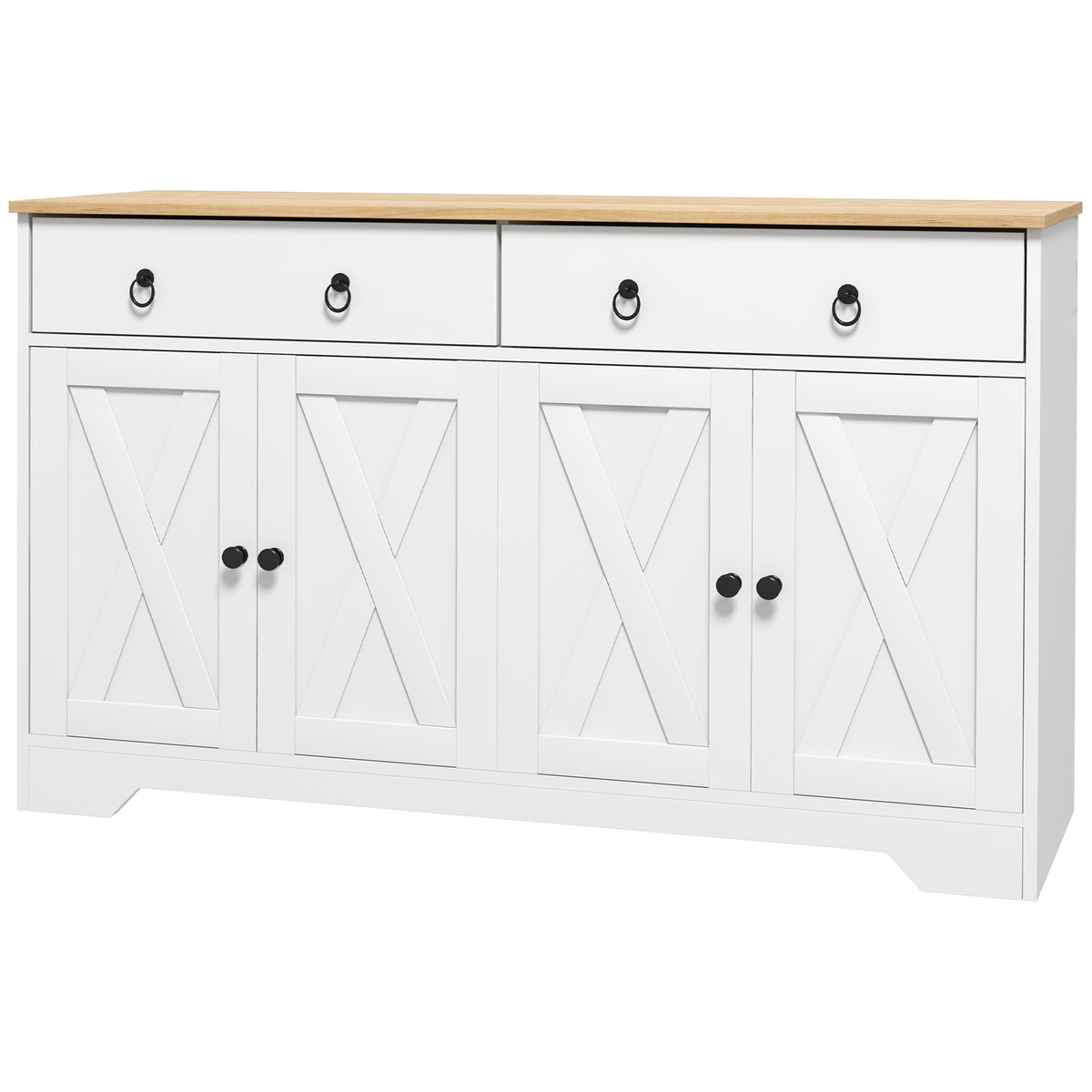 Buffet meuble de rangement armoire de cuisine style rural 2 tiroirs et 2 placards étagères à hauteurs réglables blanc
