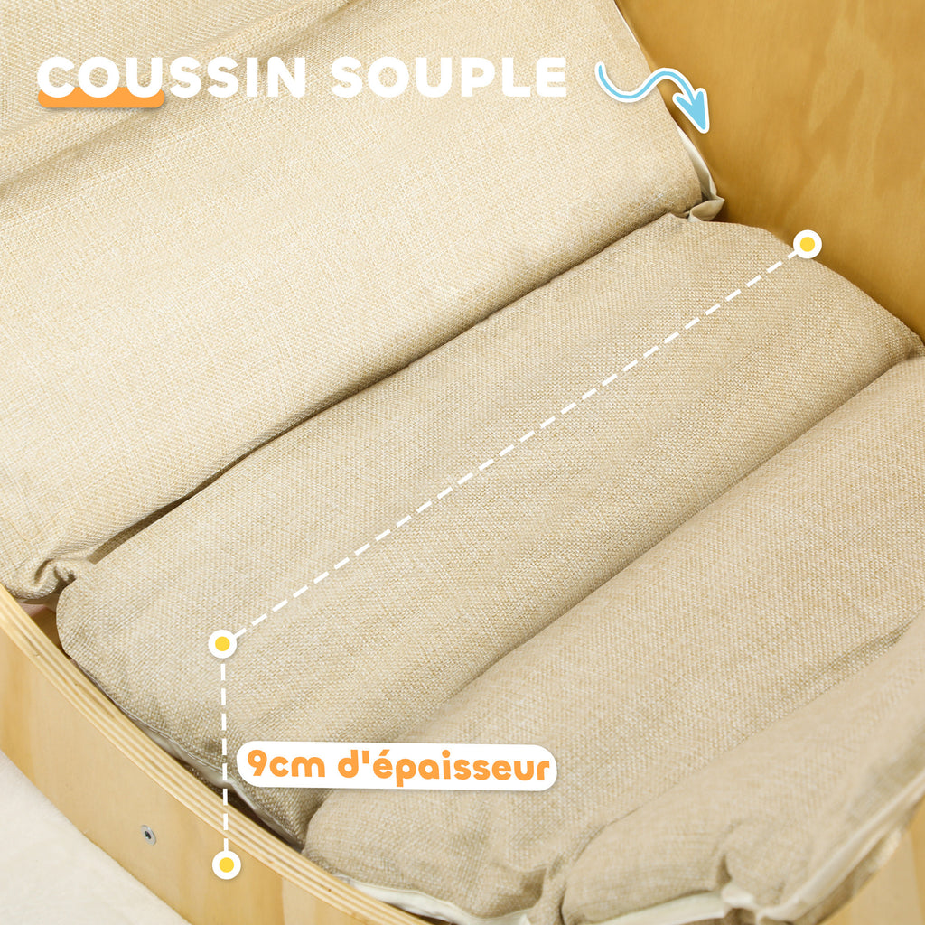 3 en 1 Arche d'escalade fauteuil à bascule et table de jeu coussin, en bois naturel, pour enfants de 18 à 48 mois