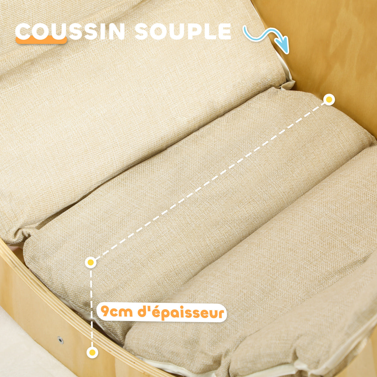 3 en 1 Arche d'escalade fauteuil à bascule et table de jeu coussin, en bois naturel, pour enfants de 18 à 48 mois