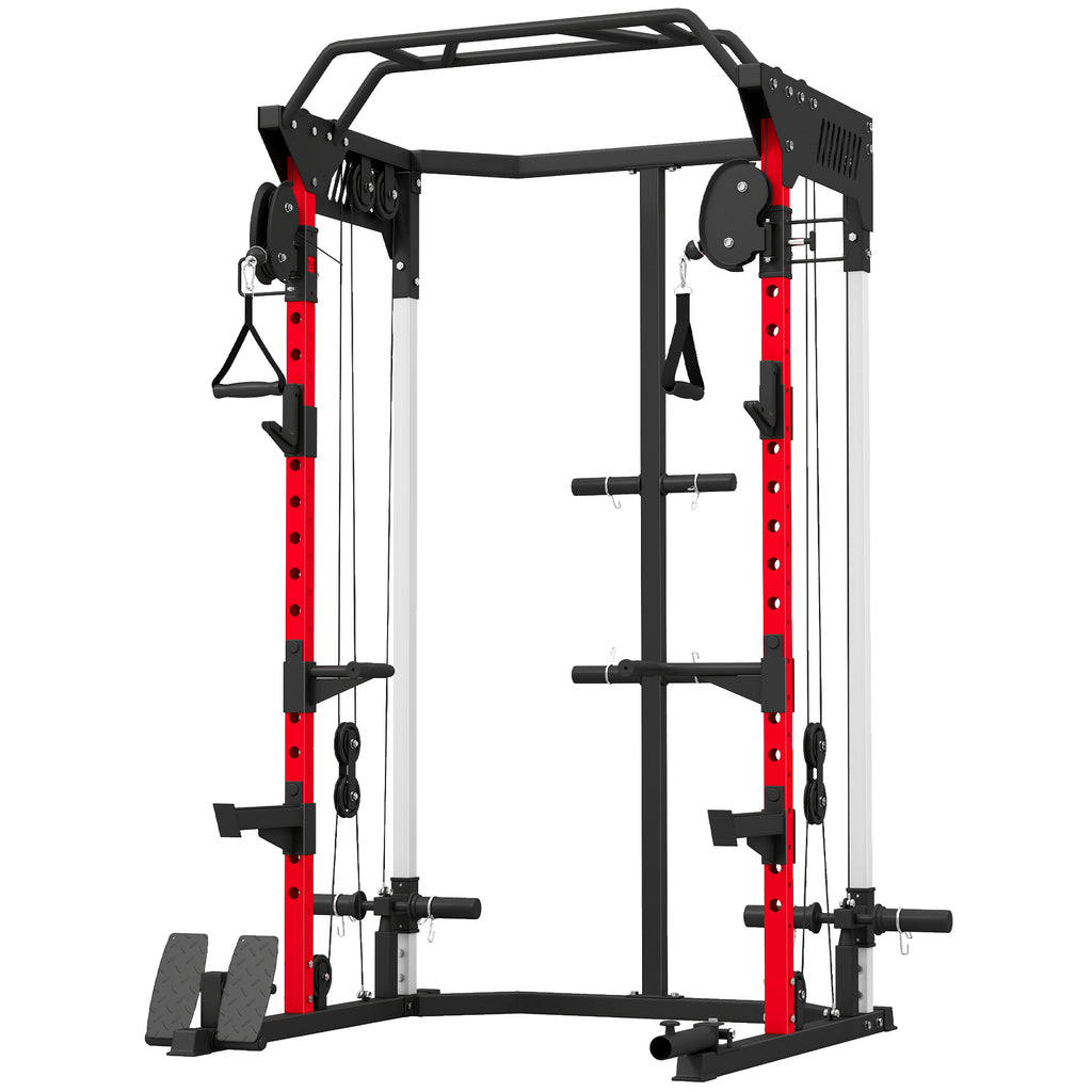 Station de Musculation Power Rack 900kg Double Poulie Réglable 19 Niveaux Home Gym Complet pour Entraînement Force Noir