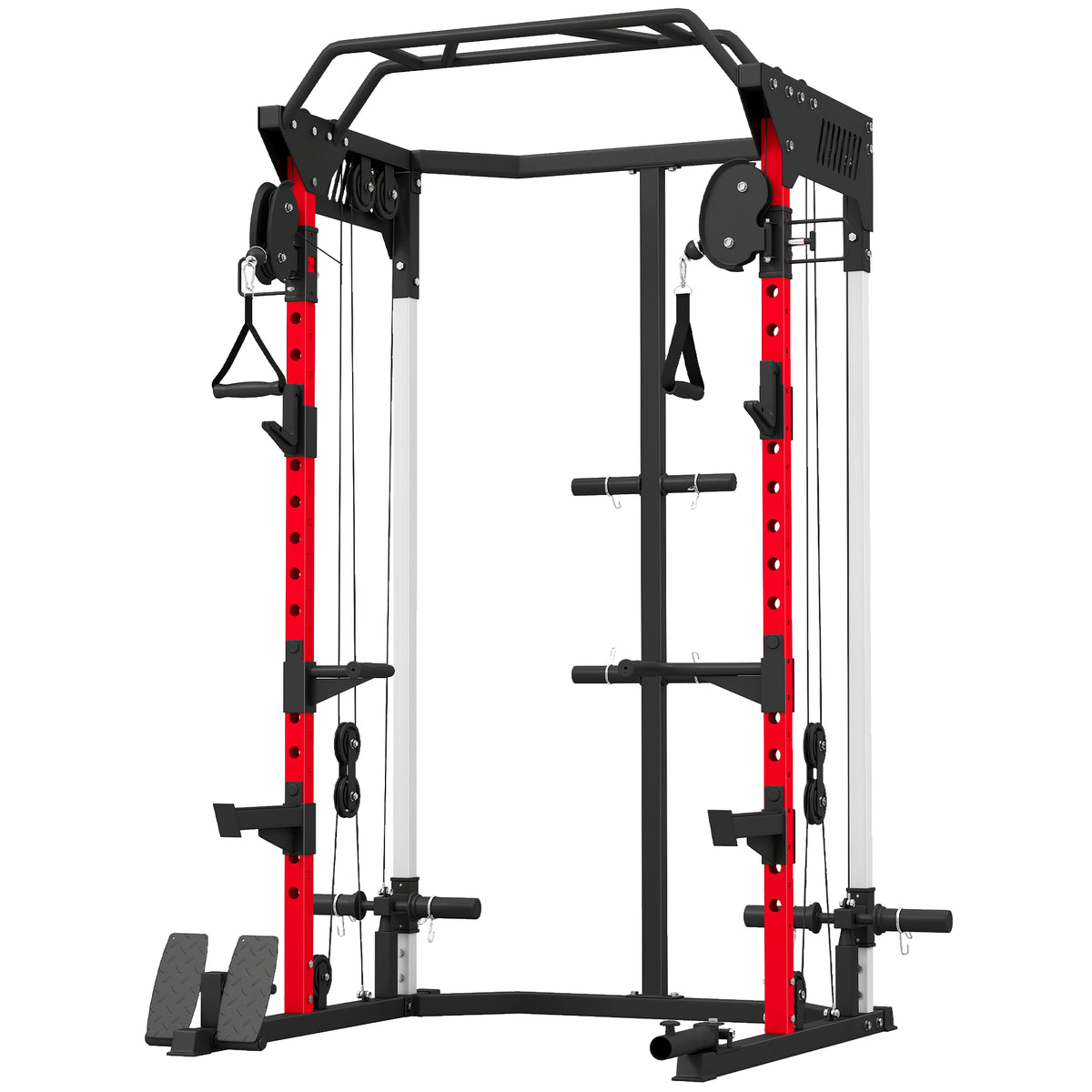 Station de Musculation Power Rack 900kg Double Poulie Réglable 19 Niveaux Home Gym Complet pour Entraînement Force Noir